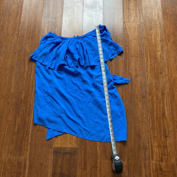 Blue One-Shoulder Ruffle Blouse - Picture 8 of 11